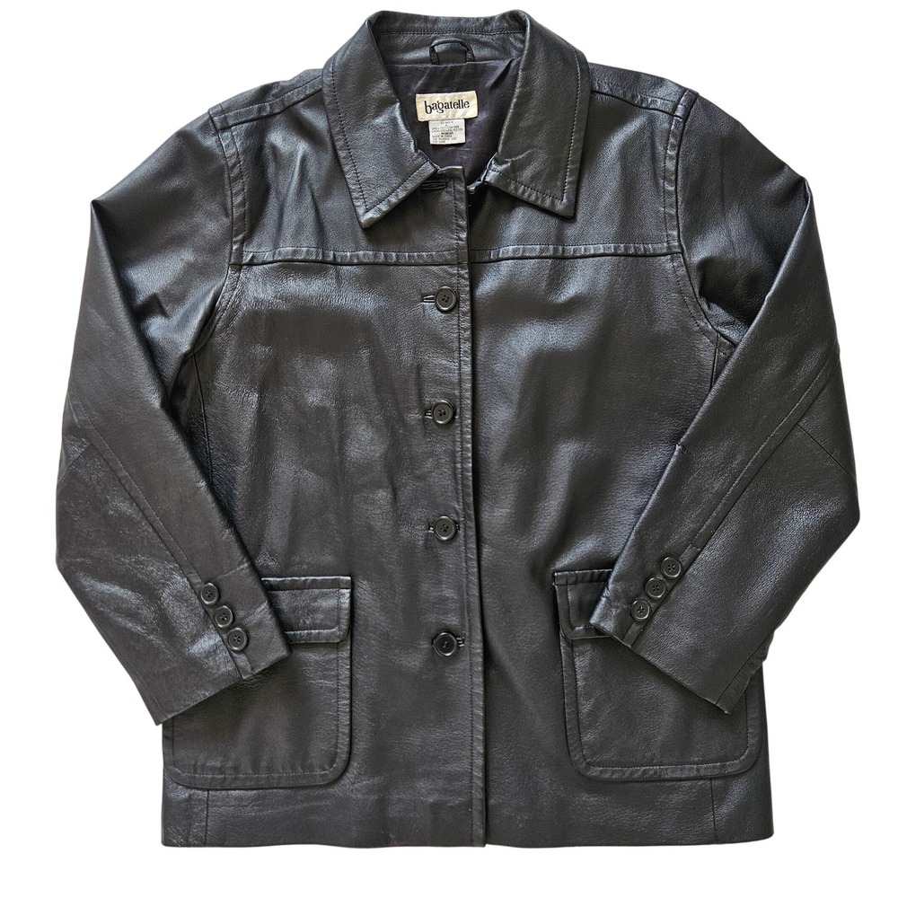 Vintage Bagatelle Leather Jacket Women's Button Front‎ Minimalist 90s Black Sz L